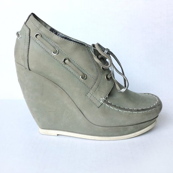 Balenciaga Gray and Green Wedge Booties with Moccasin Toe - Picture 8 of 11